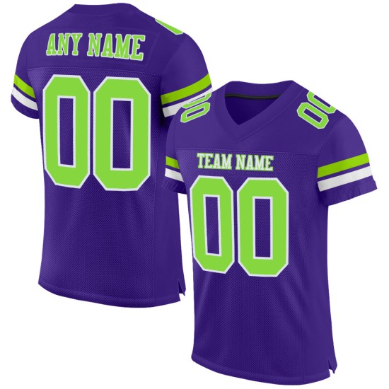 Neon Groen-Wit Paars Voetbal Authentiek Mesh Jersey Aangepast Neon Groen-Wit Paars Voetbal Authentiek Mesh Jersey Aangepast