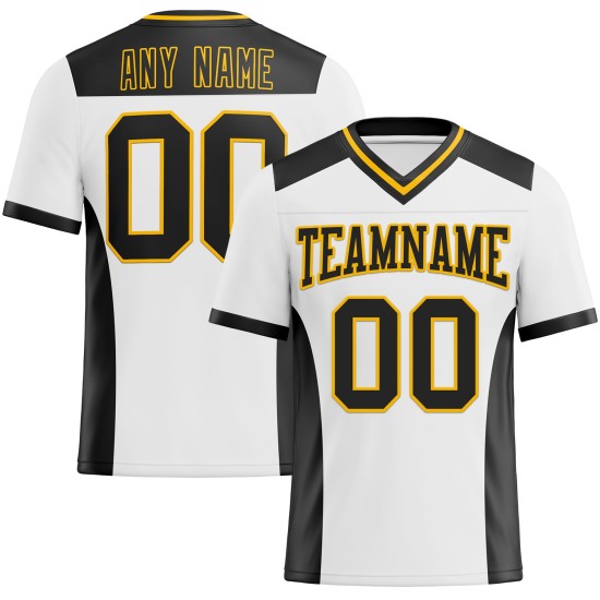 Mesh Authentic Zwart-Goud Voetbal Custom Jersey Wit Mesh Authentic Zwart-Goud Voetbal Custom Jersey Wit