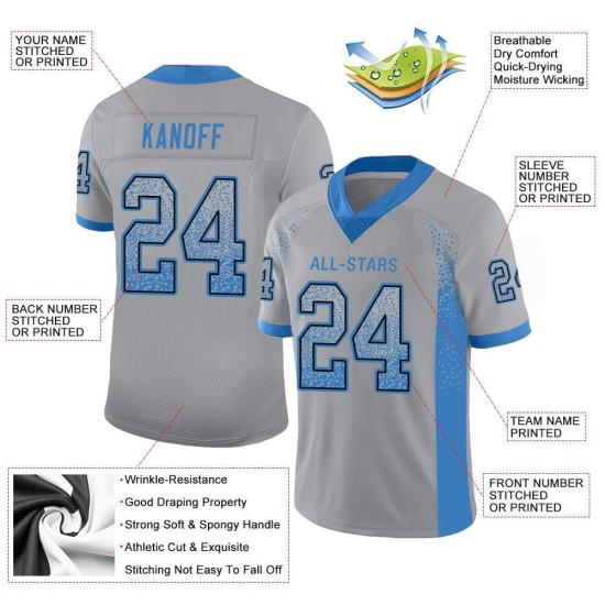 Drift Poeder Blauw-Zwart Grijs Mesh Aangepast Mode Jersey Voetbal Licht Drift Poeder Blauw-Zwart Grijs Mesh Aangepast Mode Jersey Voetbal Licht