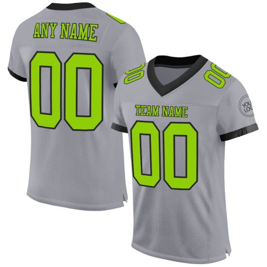 Custom Neon Jersey Voetbal Groen-Zwart Authentieke Mesh Grijs Custom Neon Jersey Voetbal Groen-Zwart Authentieke Mesh Grijs