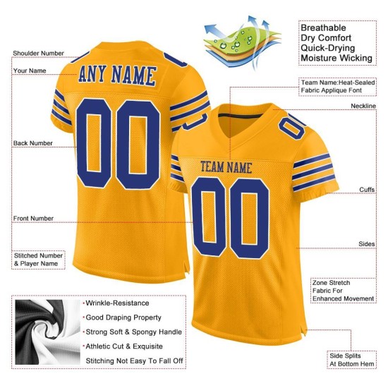 Custom Gold Mesh Jersey Royal-White Authentic Football Custom Gold Mesh Jersey Royal-White Authentic Football
