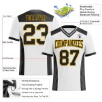 Mesh Authentic Zwart-Goud Voetbal Custom Jersey Wit Mesh Authentic Zwart-Goud Voetbal Custom Jersey Wit