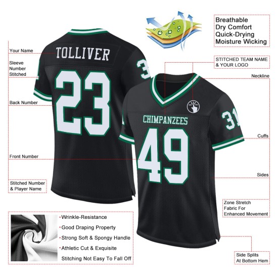 Voetbal Mesh Jersey Groen Throwback Wit-Kelly Custom Authentic Zwart
