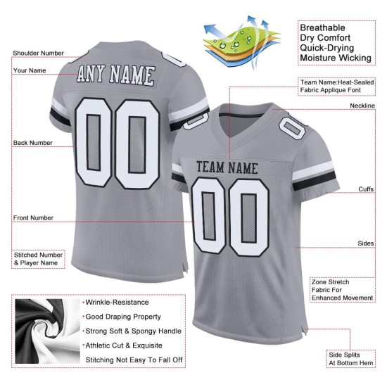 Wit-zwart mesh voetbalshirt op maat grijs licht authentiek