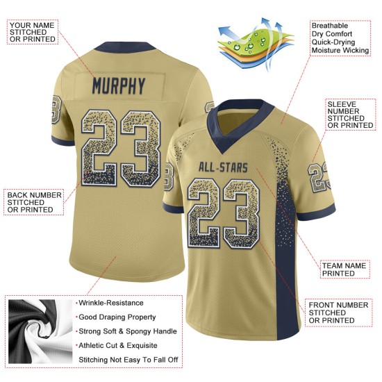 Jersey Fashion Football Marineblauw-Wit Mesh Drift Vegas Custom Goud Jersey Fashion Football Marineblauw-Wit Mesh Drift Vegas Custom Goud