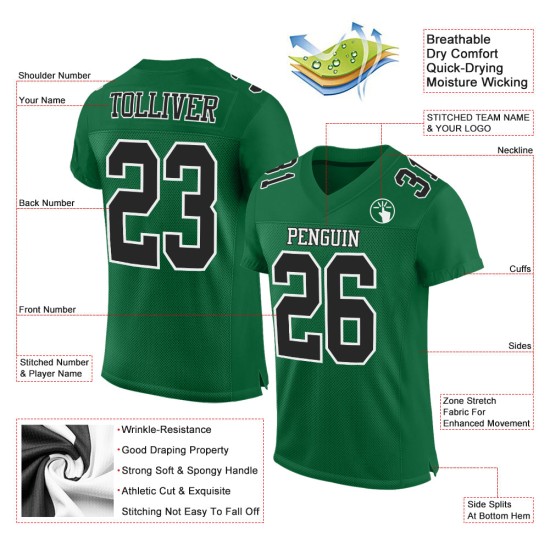 Voetbal Mesh Authentiek Zwart-Wit Kelly Custom Jersey Groen