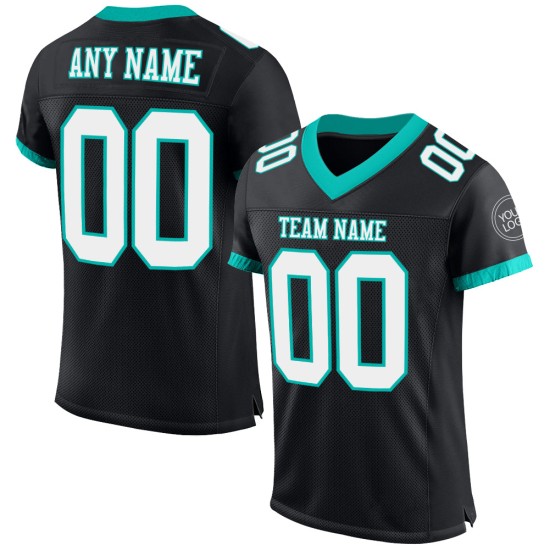 Mesh Wit-Aqua Authentiek Custom Jersey Voetbal Zwart Mesh Wit-Aqua Authentiek Custom Jersey Voetbal Zwart