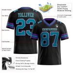 Blauwgroen-paars authentiek shirt op maat gemaakt zwart mesh voetbalshirt Blauwgroen-paars authentiek shirt op maat gemaakt zwart mesh voetbalshirt