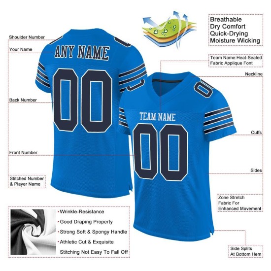 Custom Panther Blue Jersey Navy-Wit Mesh Football Authentiek Custom Panther Blue Jersey Navy-Wit Mesh Football Authentiek