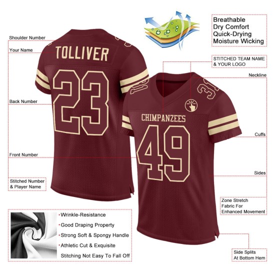 Jersey Mesh Burgundy Burgundy-Cream Football Custom Authentic Jersey Mesh Burgundy Burgundy-Cream Football Custom Authentic
