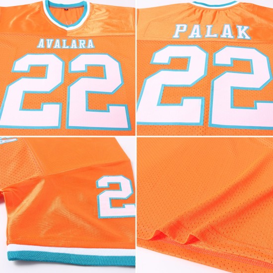 Authentiek Throwback Mesh Custom Oranje Wit-Blauwgroen Voetbalshirt Authentiek Throwback Mesh Custom Oranje Wit-Blauwgroen Voetbalshirt
