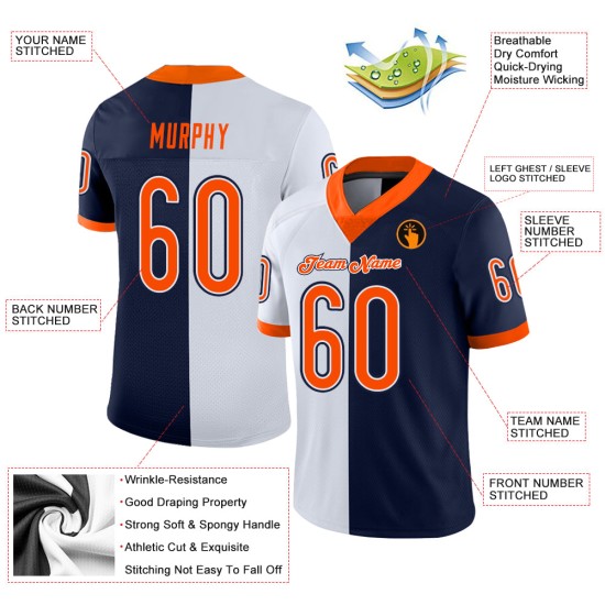 Jersey Fashion Football Custom Split Oranje-Wit Marineblauw Mesh