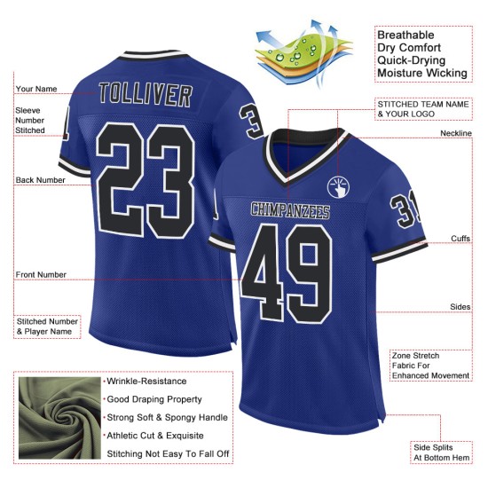 Jersey Mesh Custom Throwback Authentic Football Royal Zwart-Wit Jersey Mesh Custom Throwback Authentic Football Royal Zwart-Wit