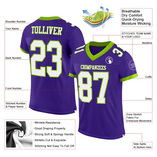 Authentiek Jersey Groen Paars Wit-Neon Custom Mesh Voetbal Authentiek Jersey Groen Paars Wit-Neon Custom Mesh Voetbal