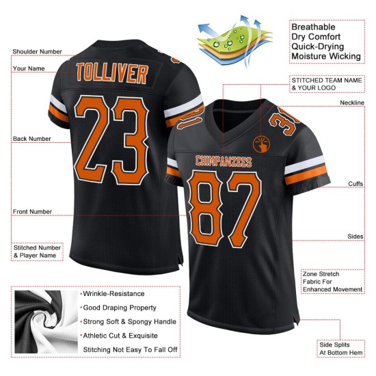 Zwart oranje-wit authentiek voetbalshirt op maat Texas mesh Zwart oranje-wit authentiek voetbalshirt op maat Texas mesh
