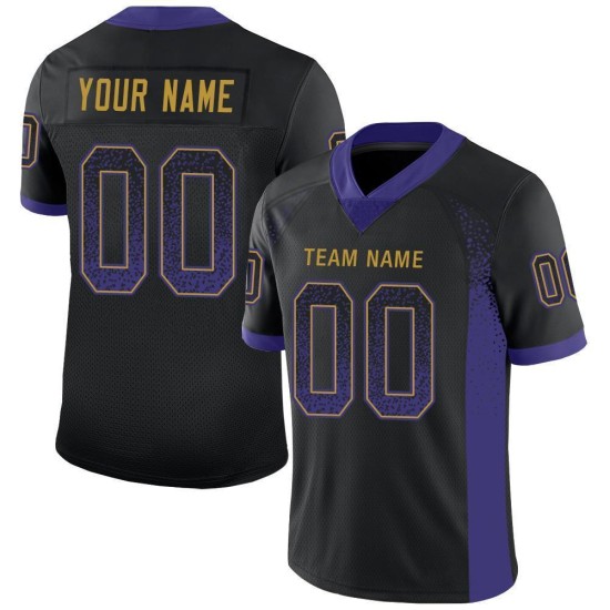Mesh Paars-Old Fashion Goud Drift Voetbalshirt Aangepast Zwart Mesh Paars-Old Fashion Goud Drift Voetbalshirt Aangepast Zwart