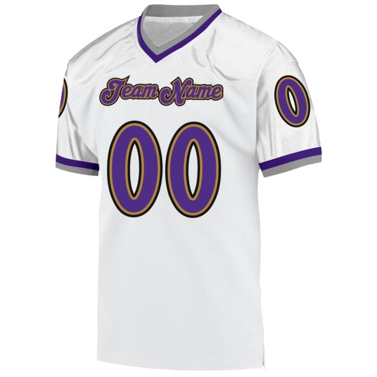 Goudkleurige Throwback Paars-Oud Wit Voetbal Custom Mesh Authentiek Jersey Goudkleurige Throwback Paars-Oud Wit Voetbal Custom Mesh Authentiek Jersey