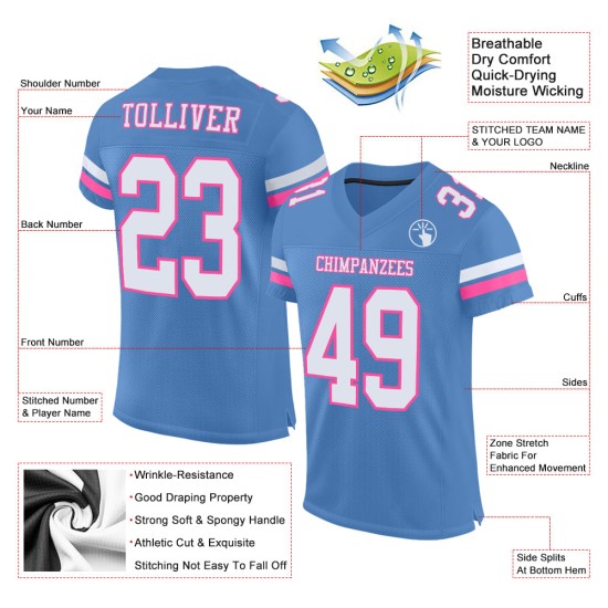 Voetbal Wit-Roze Licht Mesh Jersey Blauw Aangepast Authentiek Voetbal Wit-Roze Licht Mesh Jersey Blauw Aangepast Authentiek