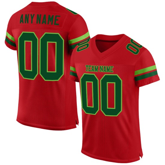Groen Rood Mesh Authentiek Voetbalshirt Aangepast Groen-Neon Groen Rood Mesh Authentiek Voetbalshirt Aangepast Groen-Neon