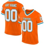 Authentiek Throwback Mesh Custom Oranje Wit-Blauwgroen Voetbalshirt Authentiek Throwback Mesh Custom Oranje Wit-Blauwgroen Voetbalshirt