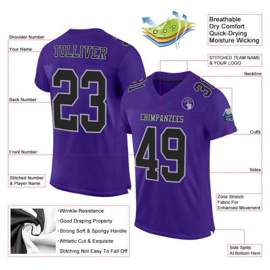Jersey Authentic Mesh Paars Custom Zwart-Grijs Voetbal Jersey Authentic Mesh Paars Custom Zwart-Grijs Voetbal