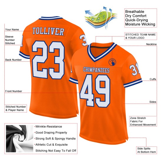 Oranje voetbal wit-koninklijk mesh throwback shirt op maat authentiek Oranje voetbal wit-koninklijk mesh throwback shirt op maat authentiek