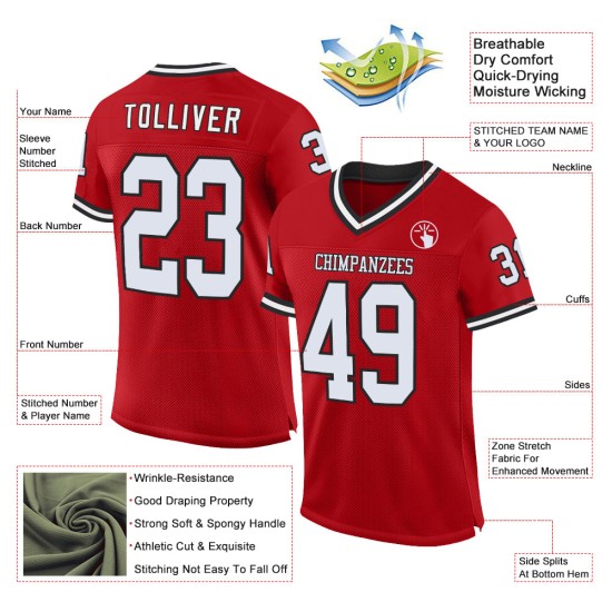 Authentiek Jersey Wit-Zwart Mesh Throwback Rood Voetbal Aangepast Authentiek Jersey Wit-Zwart Mesh Throwback Rood Voetbal Aangepast