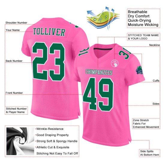 Kelly Groen-Wit Mesh Authentiek Roze Custom Voetbalshirt Kelly Groen-Wit Mesh Authentiek Roze Custom Voetbalshirt