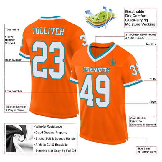 Authentiek Throwback Mesh Custom Oranje Wit-Blauwgroen Voetbalshirt Authentiek Throwback Mesh Custom Oranje Wit-Blauwgroen Voetbalshirt
