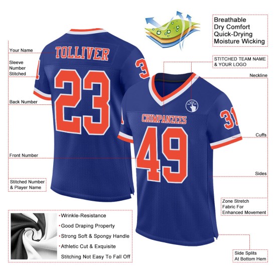 Jersey Football Custom Oranje-Wit Throwback Authentieke Royal Mesh Jersey Football Custom Oranje-Wit Throwback Authentieke Royal Mesh
