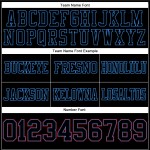 Op maat gemaakt authentiek zwart voetbalshirt in poederblauw-rood mesh Op maat gemaakt authentiek zwart voetbalshirt in poederblauw-rood mesh