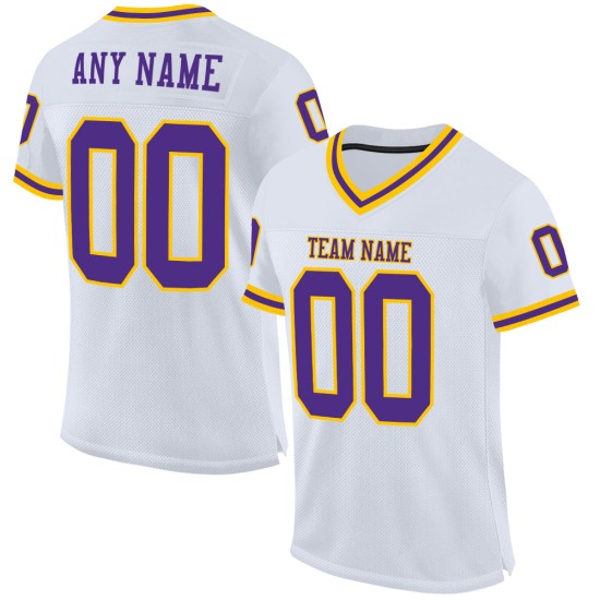 Voetbal Wit Jersey Authentieke Mesh Throwback Paars-Goud Aangepast